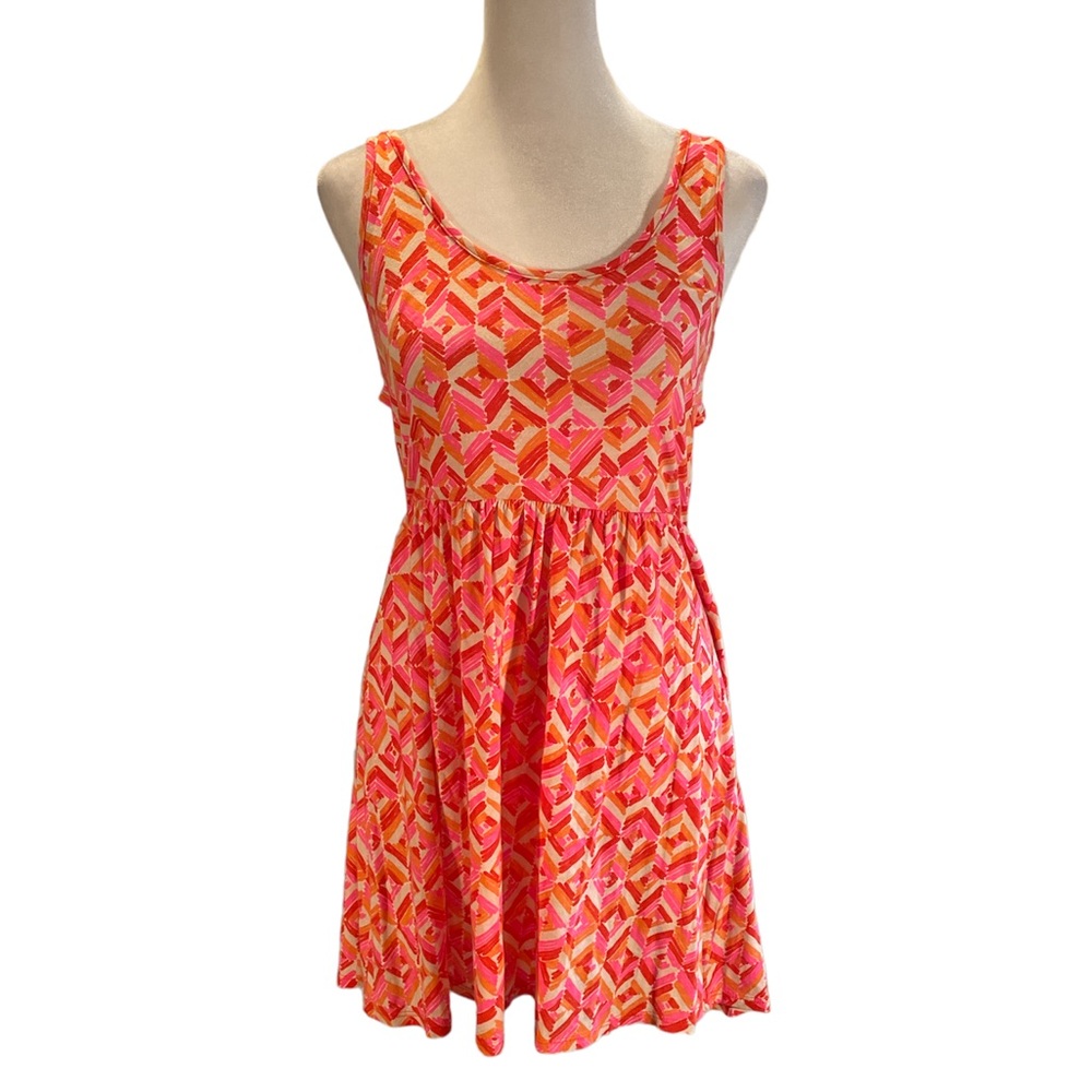 Roxy Orange, Red, White & Pink Abstract Print Cut Out Back Sleeveless Sundress M
